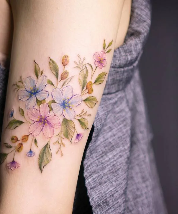 female color botanic tatouage sur shoulder #29779 | Artiste tatoueur Silo