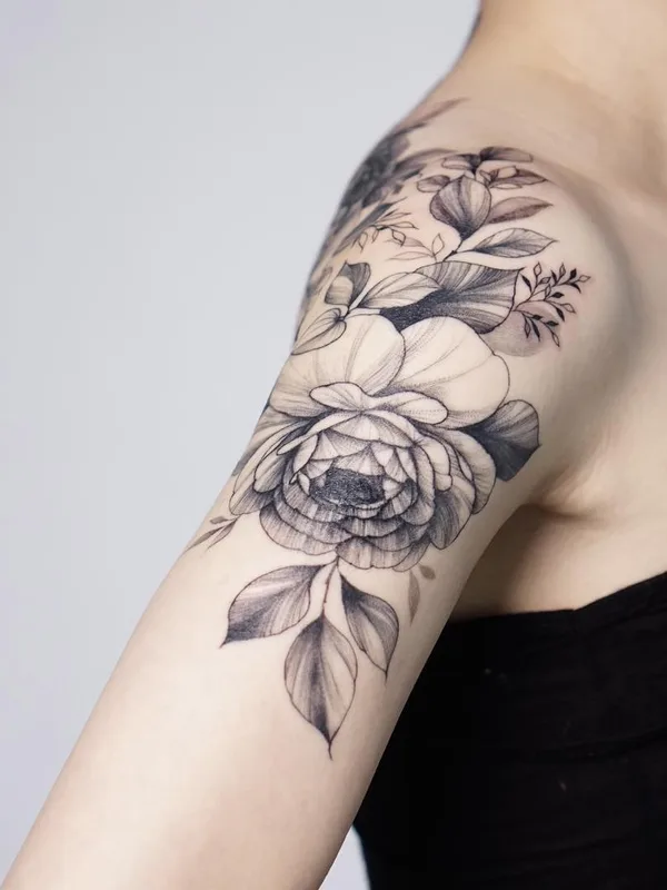 female black botanic tatouage sur shoulder #29775 | Artiste tatoueur Silo