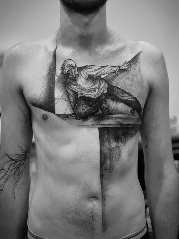 male black and grey sketch tatuaje en chest #35920 | Tatuador Frederico Rabelo