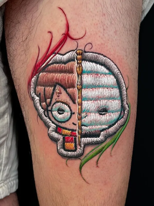 color illustrative tattoo auf thigh #68386 | Tätowierer @amirmeir1