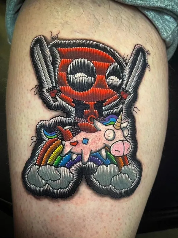 color cartoon Tatuagem em thigh #68483 | Tatuador Justin Stiles