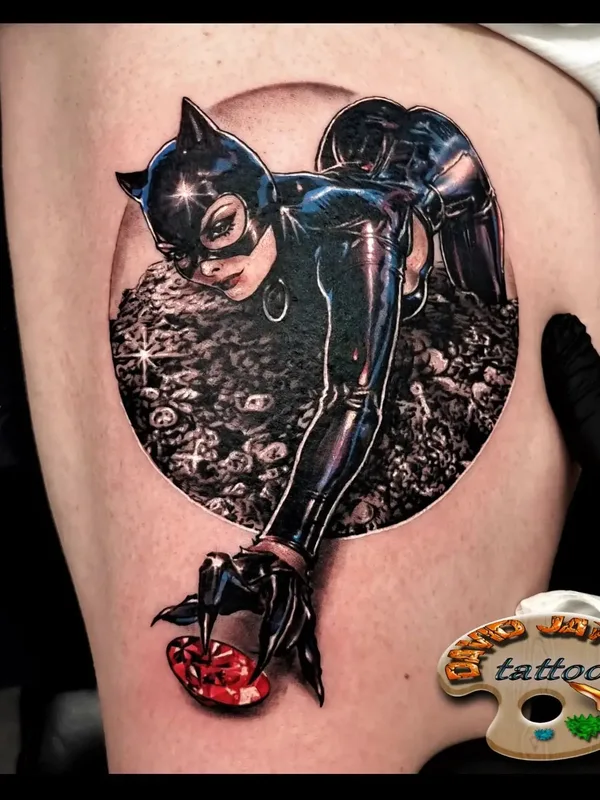 female color realism tattoo auf thigh #68563 | Tätowierer David Jay Kai