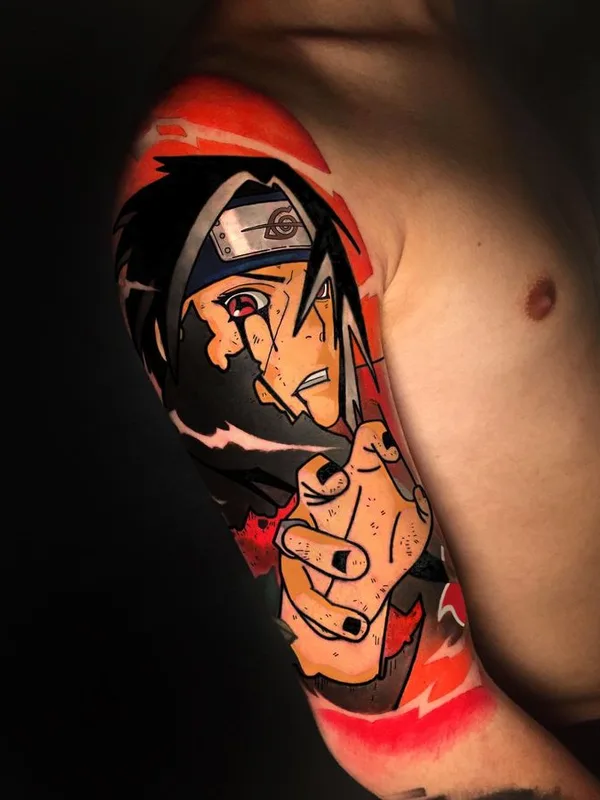 male color anime tatouage sur full sleeve #68584 | Artiste tatoueur Lucas Tossan