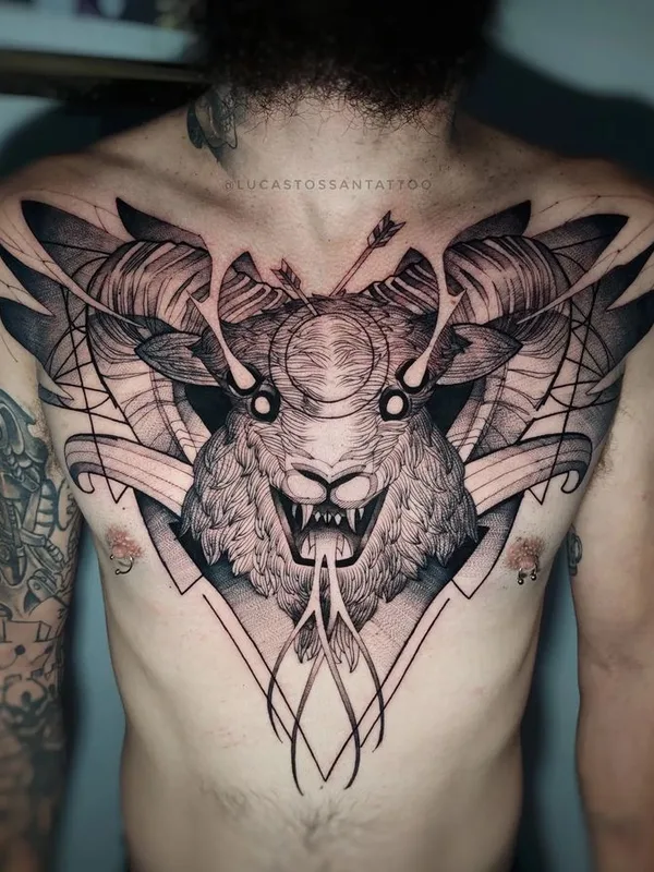 male black and grey blackwork tatouage sur chest #68591 | Artiste tatoueur Lucas Tossan