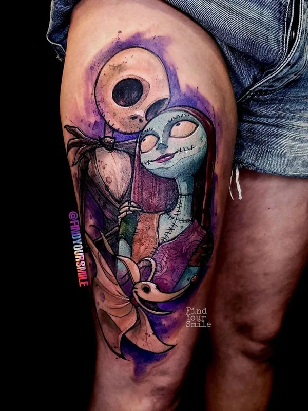 color illustrative tattoo auf thigh #40271 | Tätowierer Russell Van Schaick