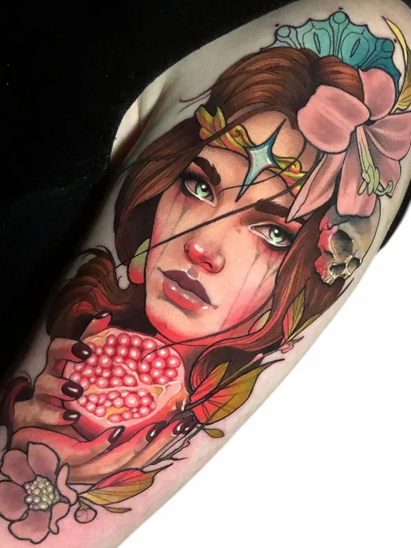 female color illustrative tatuaje en forearm #40314 | Tatuador Levi Murphy