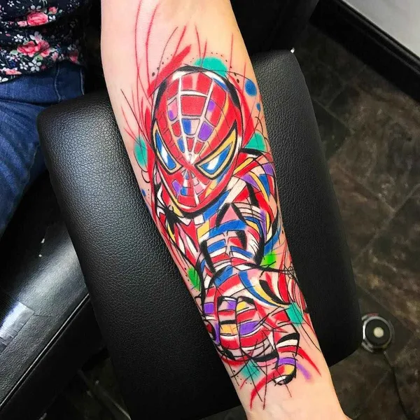 Graphic tattoo by Sebastian Barone in Málaga