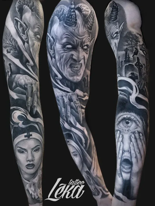 black and grey realism 타투 부위 full sleeve #40661 | 타투이스트 Алена Шутько