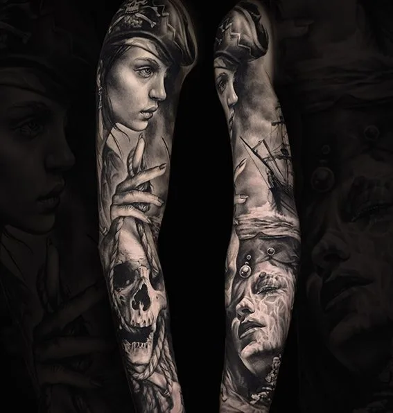 black and grey realism 타투 부위 full sleeve #40666 | 타투이스트 Алена Шутько