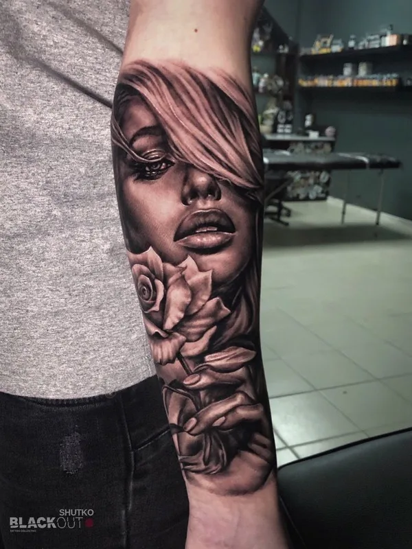 female black and grey realism 타투 부위 forearm #40672 | 타투이스트 Алена Шутько