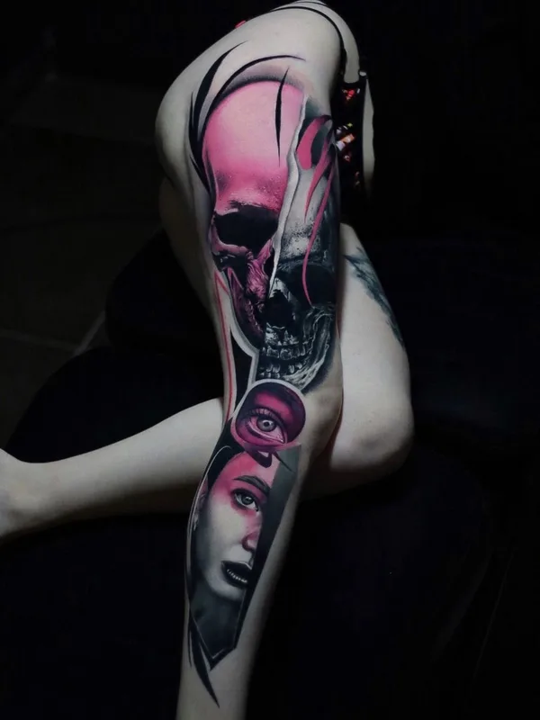 female color surrealism татуировка на full leg #40687 | Тату мастер Владислав Шувалов