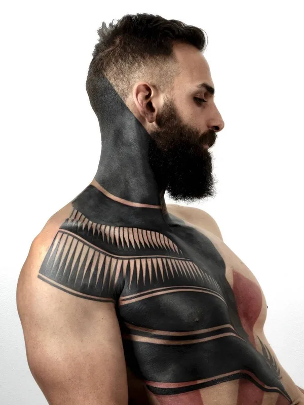 male black blackwork tattoo on chest #31799 | Tattoo Artist ROXX