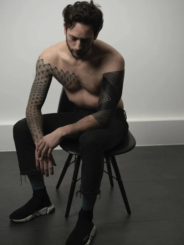 male black geometric tattoo on full sleeve #31796 | Tattoo Artist ROXX
