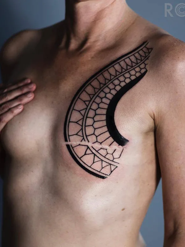 black blackwork tattoo on chest #31800 | Tattoo Artist ROXX