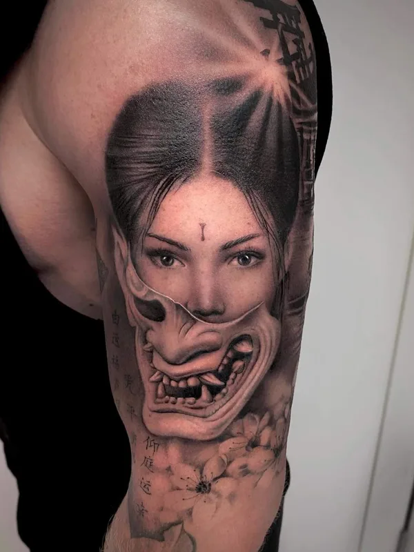 black and grey realism татуировка на upper arm #59078 | Тату мастер Irina Makliakova 