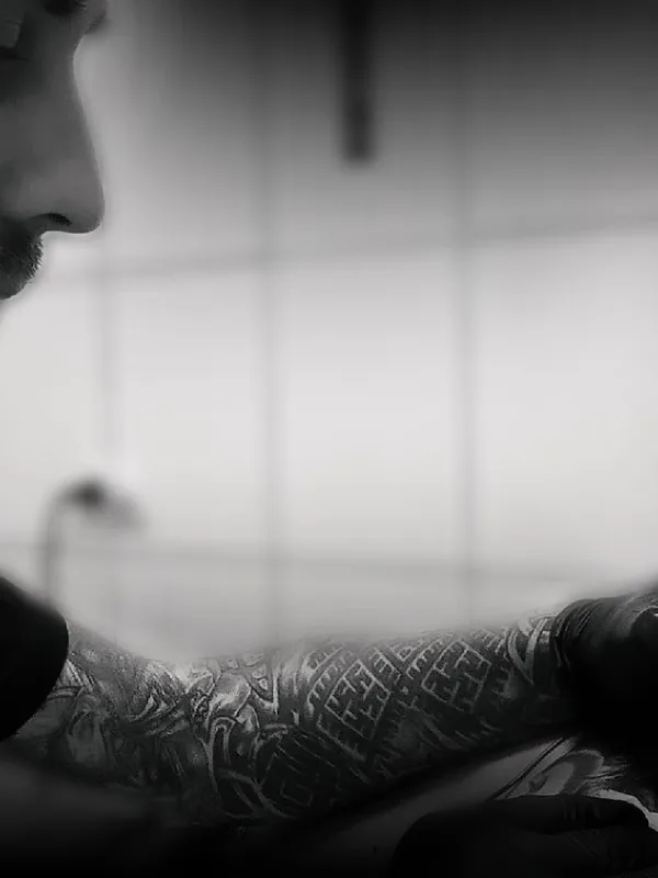 male black and grey blackwork татуировка на full sleeve #38111 | Тату мастер Александр Фадеев
