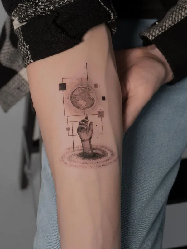 black and grey geometric татуировка на forearm #45932 | Тату мастер Bino Feyer