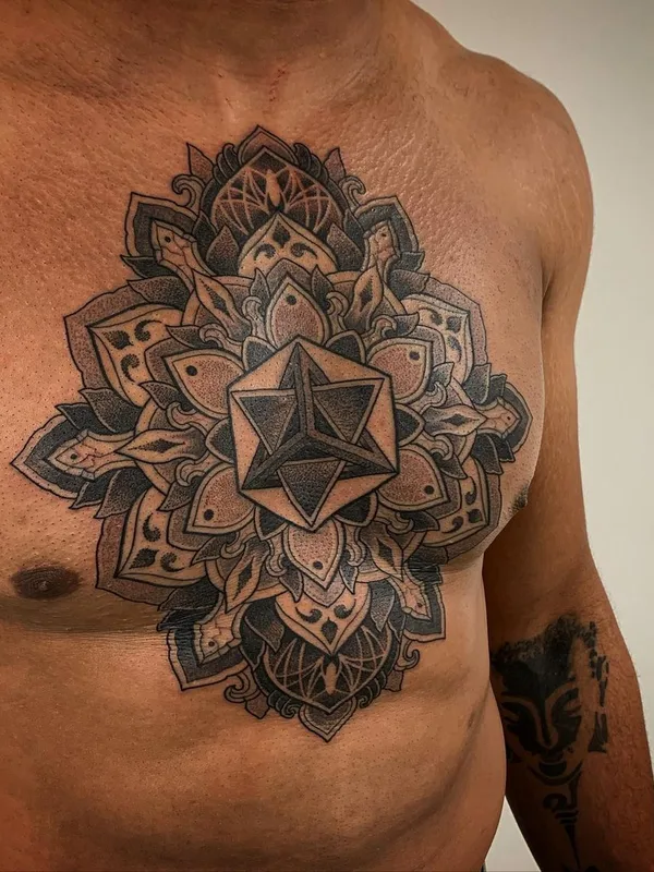 male black and grey mandala 타투 부위 chest #46009 | 타투이스트 Aston Reynolds