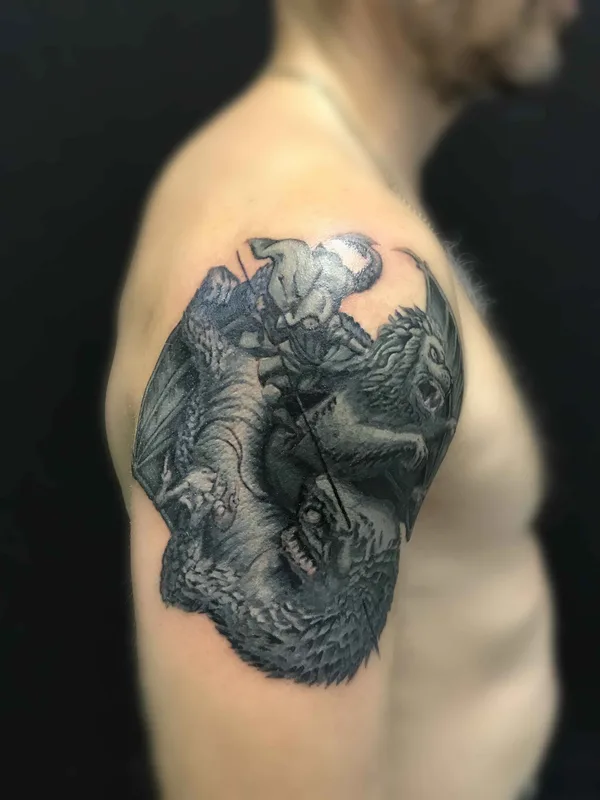 male black and grey black and grey tattoo on shoulder #18755 | Tattoo Artist Веглин Олег
