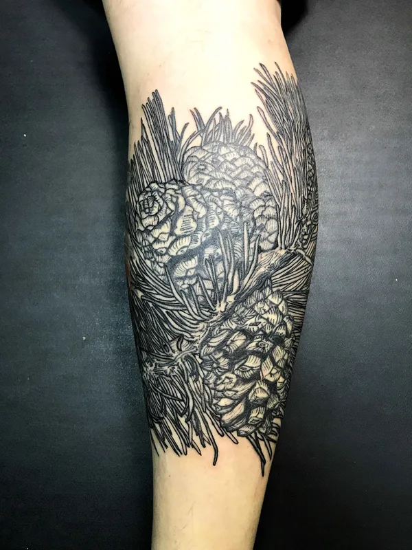black blackwork tattoo on calf #18762 | Tattoo Artist Веглин Олег