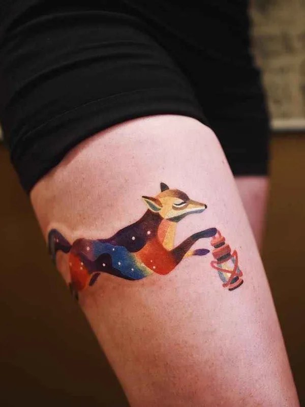 color illustrative tattoo on thigh #16436 | Tattoo Artist Sasha Unisex