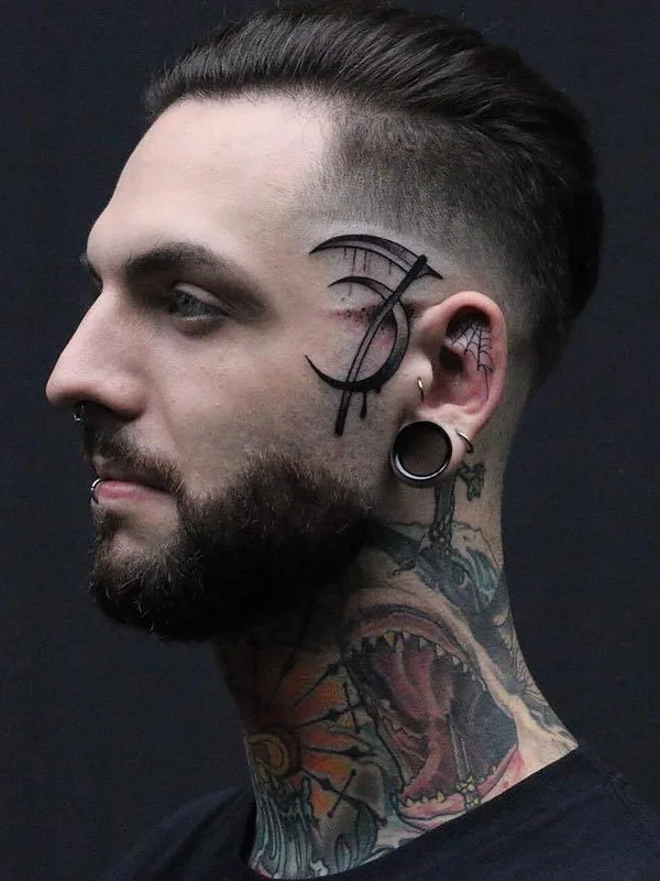 male black blackwork Tatuagem em face #26629 | Tatuador Friedrich Übler