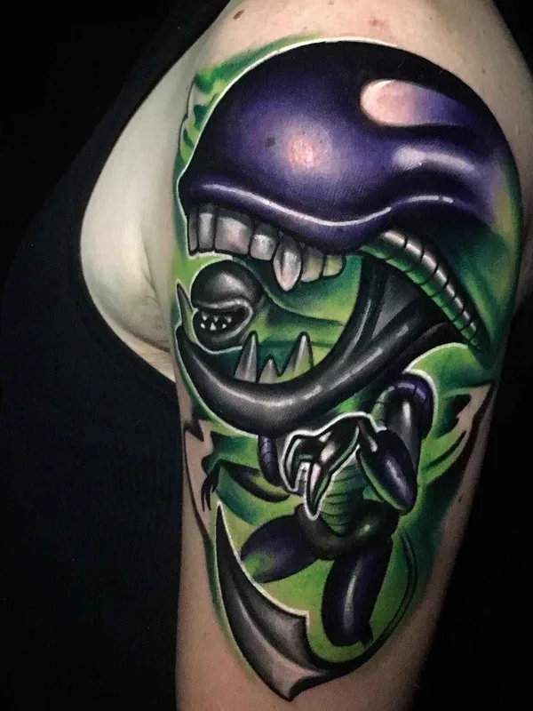 color illustrative tattoo on upper arm #12101 | Tattoo Artist Josh Herman