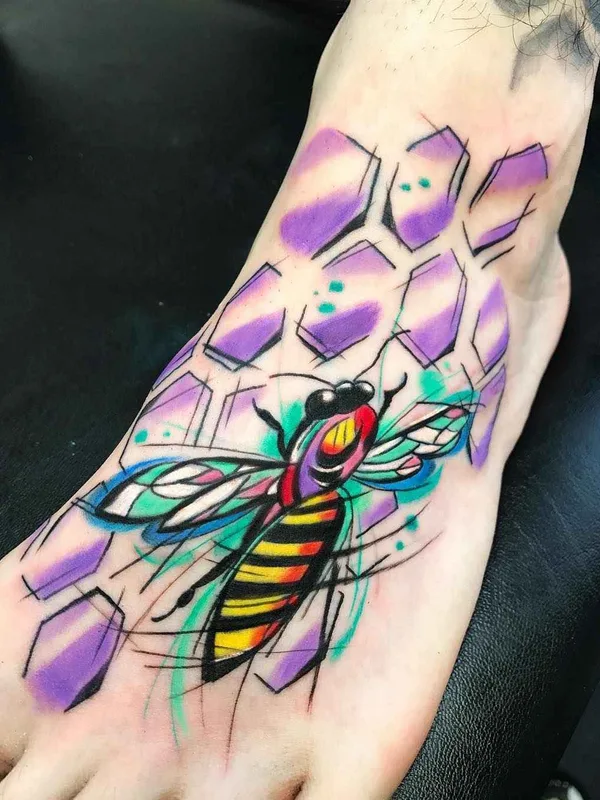 color illustrative tatouage sur foot #13514 | Artiste tatoueur Sebastian Barone