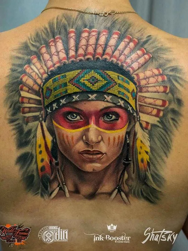 female color realism tattoo auf upper back #12573 | Tätowierer Владимир Шацкий
