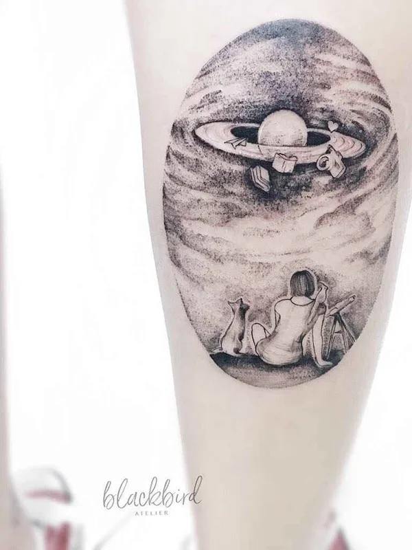 black and grey sketch tattoo on thigh #11977 | Tattoo Artist Luiza Oliveira