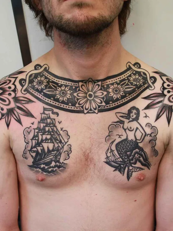 male black and grey traditional tatuaje en chest #12022 | Tatuador Vic James