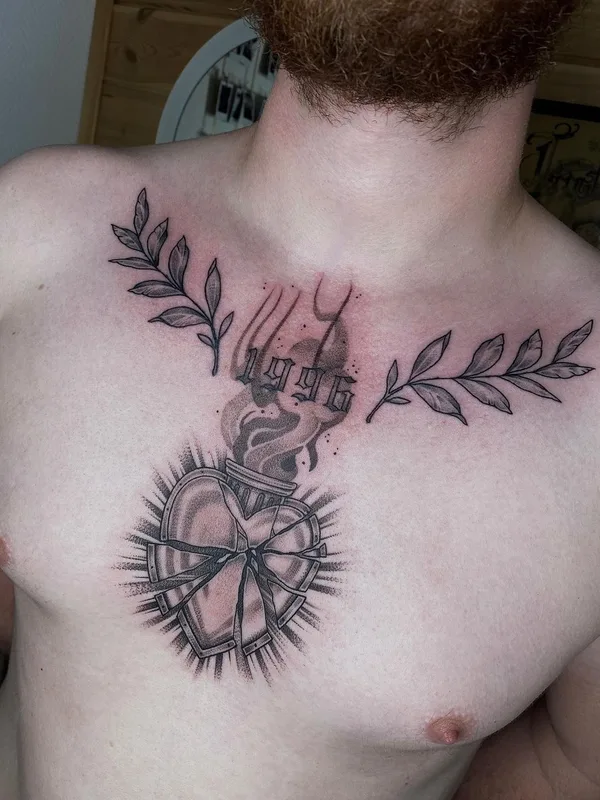 male black and grey blackwork 타투 부위 chest #48591 | 타투이스트 Мария Малевич