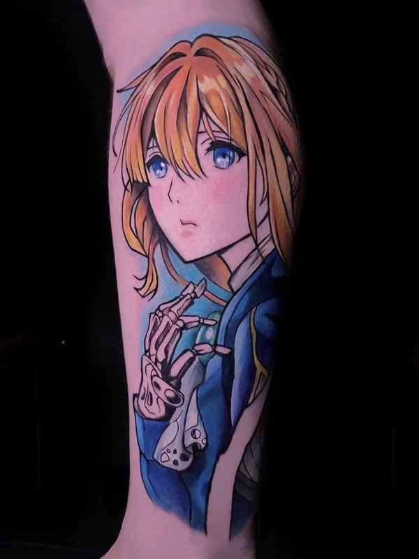 female color anime tatouage sur calf #48606 | Artiste tatoueur Оксана Панова