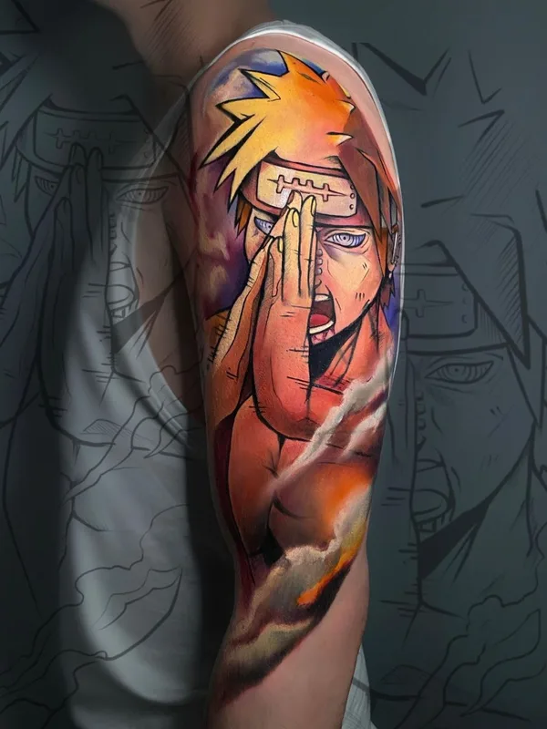 color anime tatouage sur full sleeve #48604 | Artiste tatoueur Оксана Панова