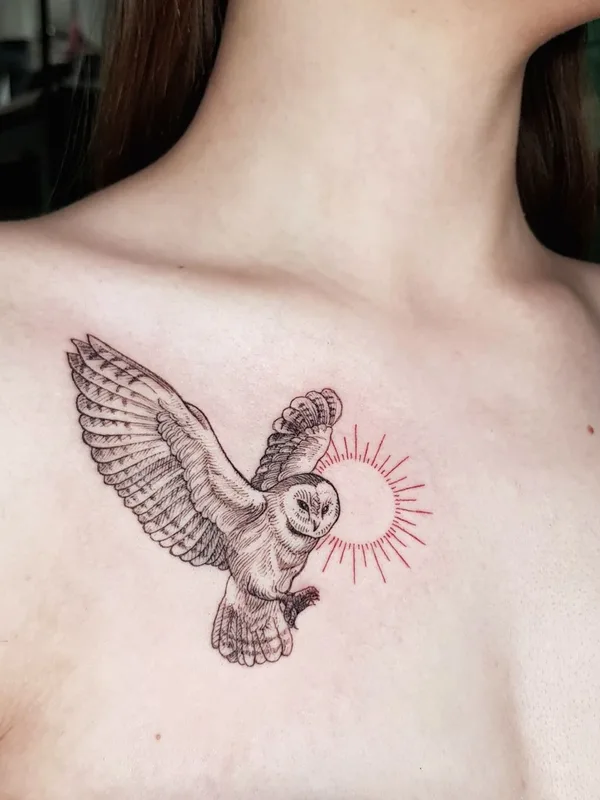 female black and grey linework Tatuaggio su chest #48806 | Tatuatore Юлия