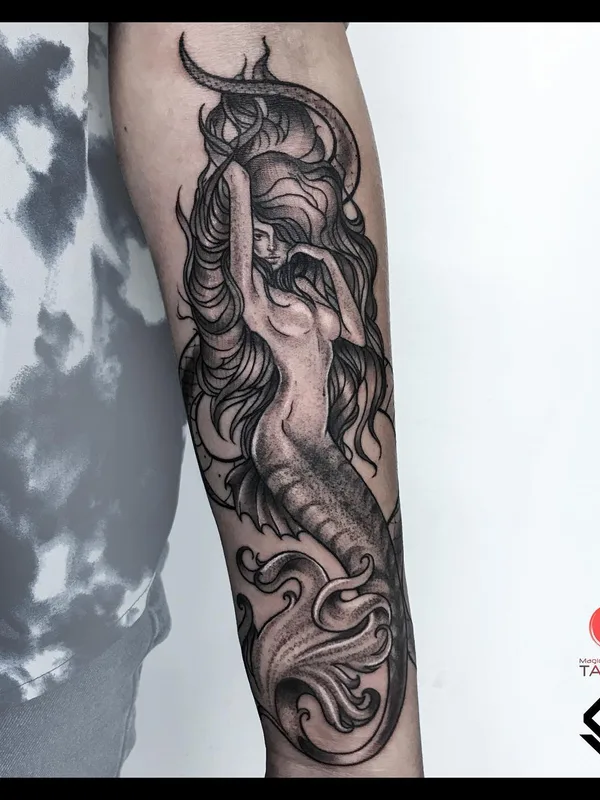 black and grey blackwork татуировка на forearm #52018 | Тату мастер Гузель Лябаева