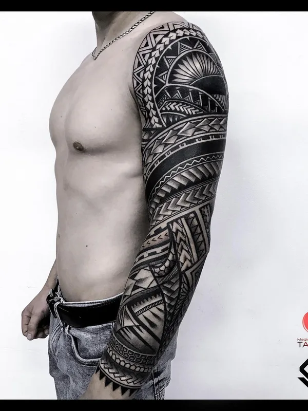 male black tribal татуировка на full sleeve #52014 | Тату мастер Гузель Лябаева