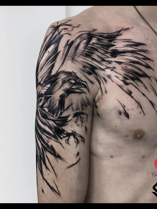 male black sketch татуировка на shoulder #52023 | Тату мастер Гузель Лябаева
