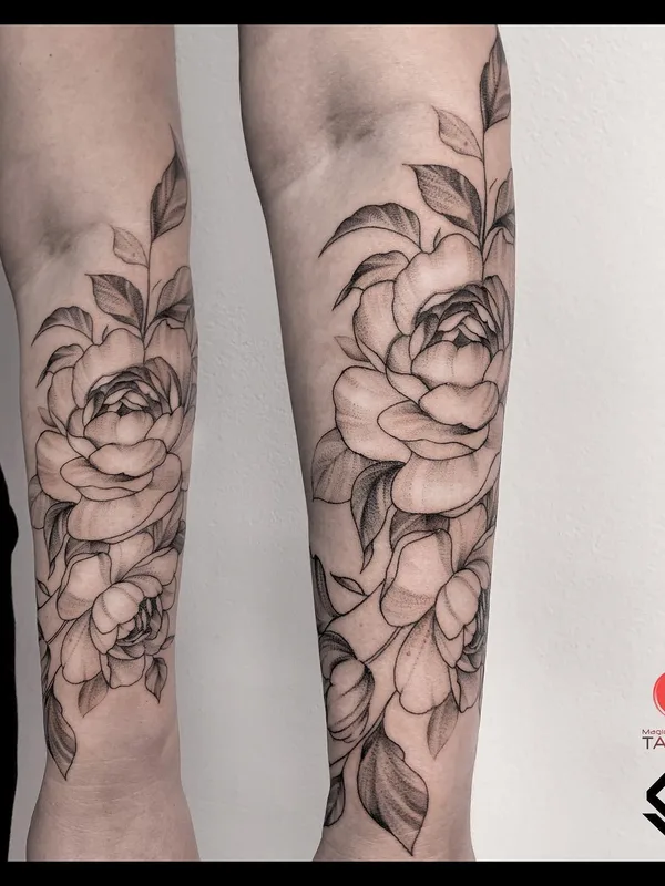 black and grey botanic татуировка на forearm #52022 | Тату мастер Гузель Лябаева