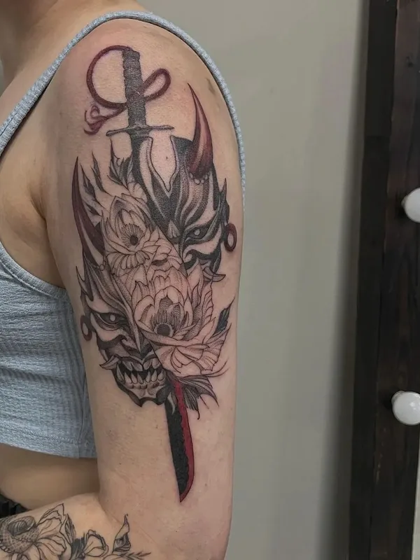 female black and grey japanese татуировка на upper arm #52071 | Тату мастер Мария Коблякова