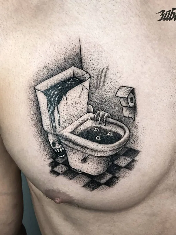 male black and grey blackwork Tatuagem em chest #52140 | Tatuador Дмитрий Степаненко