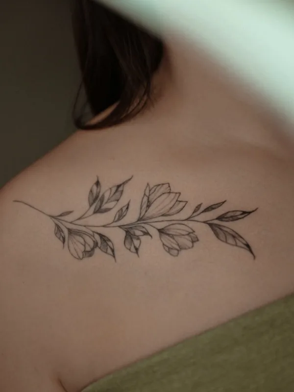 female black fineline 纹身 在 shoulder blade #52152 | 纹身师 Алиса Ветрова