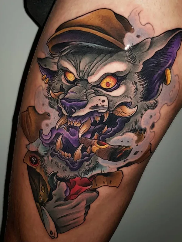color neo traditional tattoo on thigh #29194 | Tattoo Artist Toni Angar