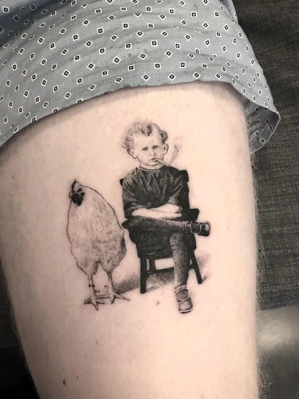 black and grey realism tatuaje en thigh #53235 | Tatuador Jerome