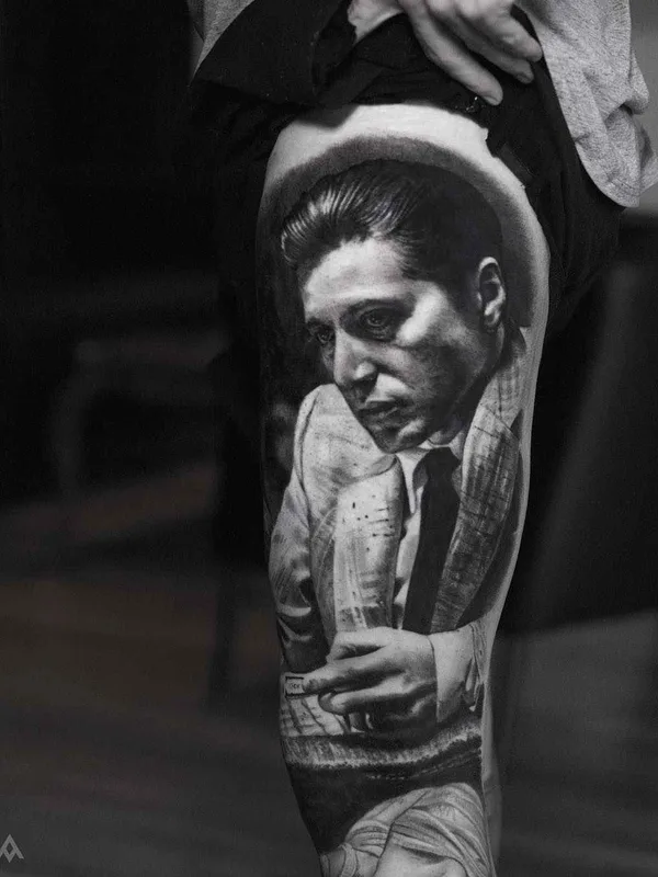 black and grey realism tattoo auf thigh #12059 | Tätowierer Luka Lajoie