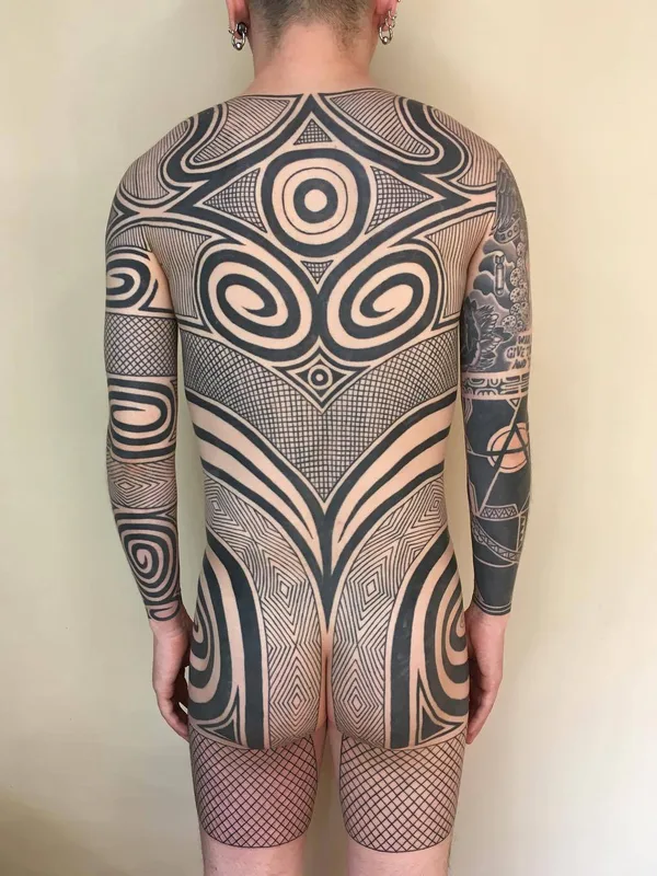 male black blackwork tattoo on full back #30611 | Tattoo Artist Taku Oshima