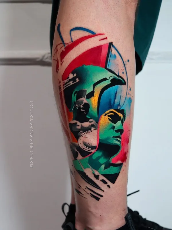 color abstract tattoo on calf #40393 | Tattoo Artist Marco Pepe