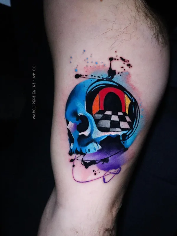 color surrealism tattoo on thigh #40400 | Tattoo Artist Marco Pepe