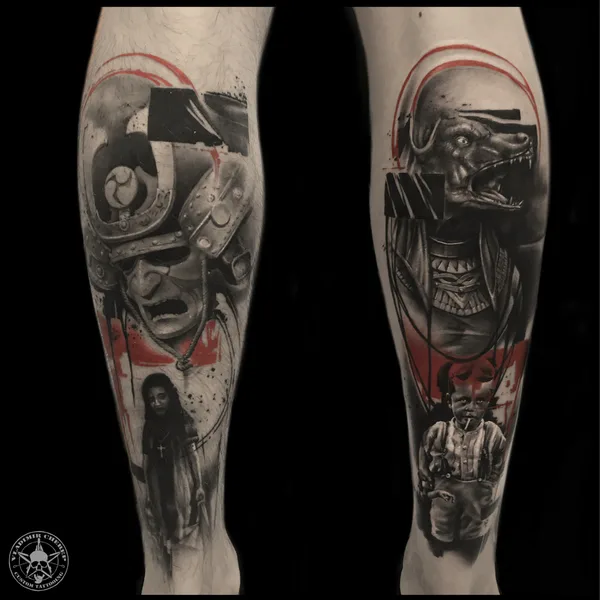 Trash Polka tattoo by Vladimir Cherep in Moscow