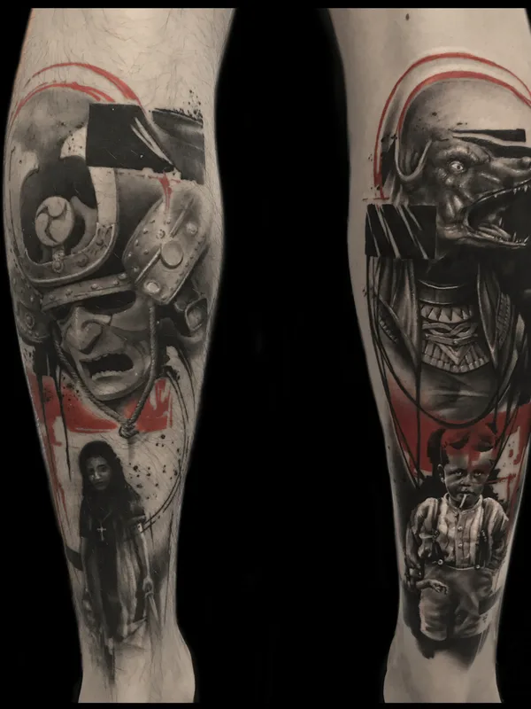 black and grey black and grey tattoo on calf #31382 | Tattoo Artist Vladimir Cherep 